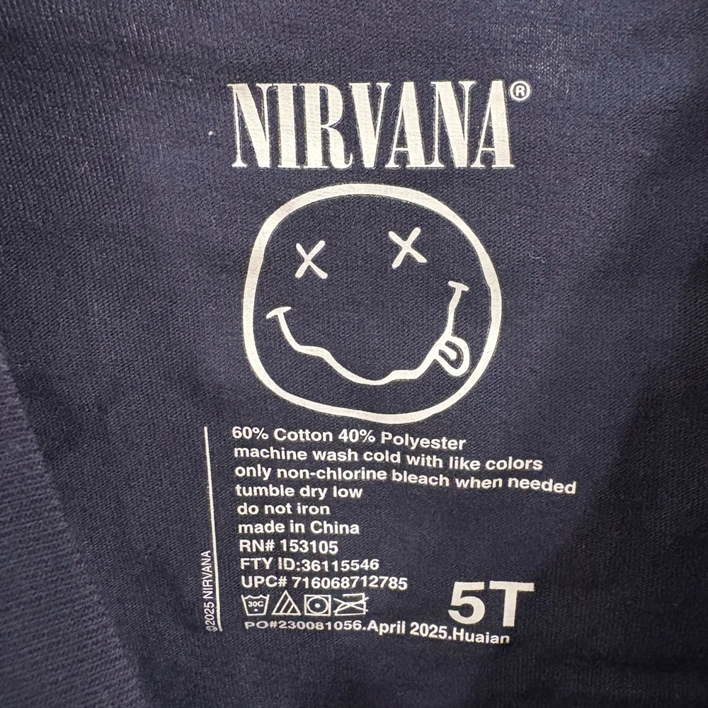 Nirvana Toddler T-Shirt Size 5T New Without Tags Cotton/Polyester Short Sleeve - Picture 2 of 4